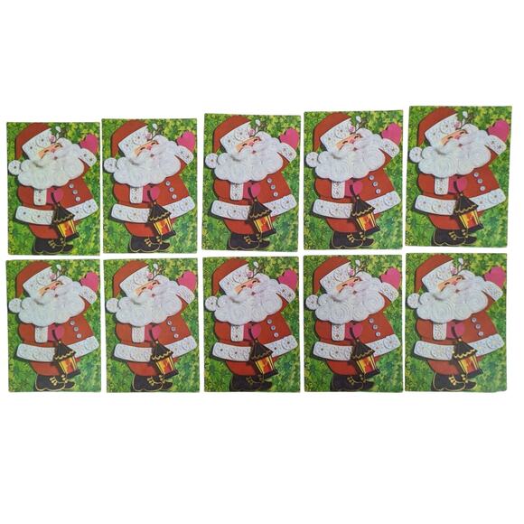 MCM Lot 10 Vintage 1970's EMBOSSED CHRISTMAS CARDS Curly Beard Santa Beaux Arts - Picture 9 of 9